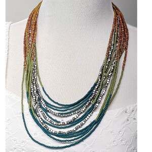 lia sophia "Lake View" necklace multi-strand 22-25" genuine wood & glass beads